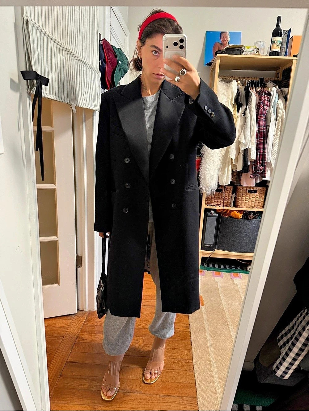 Authentic Sandro Black Double-Breasted Coat Size 42 Like New
